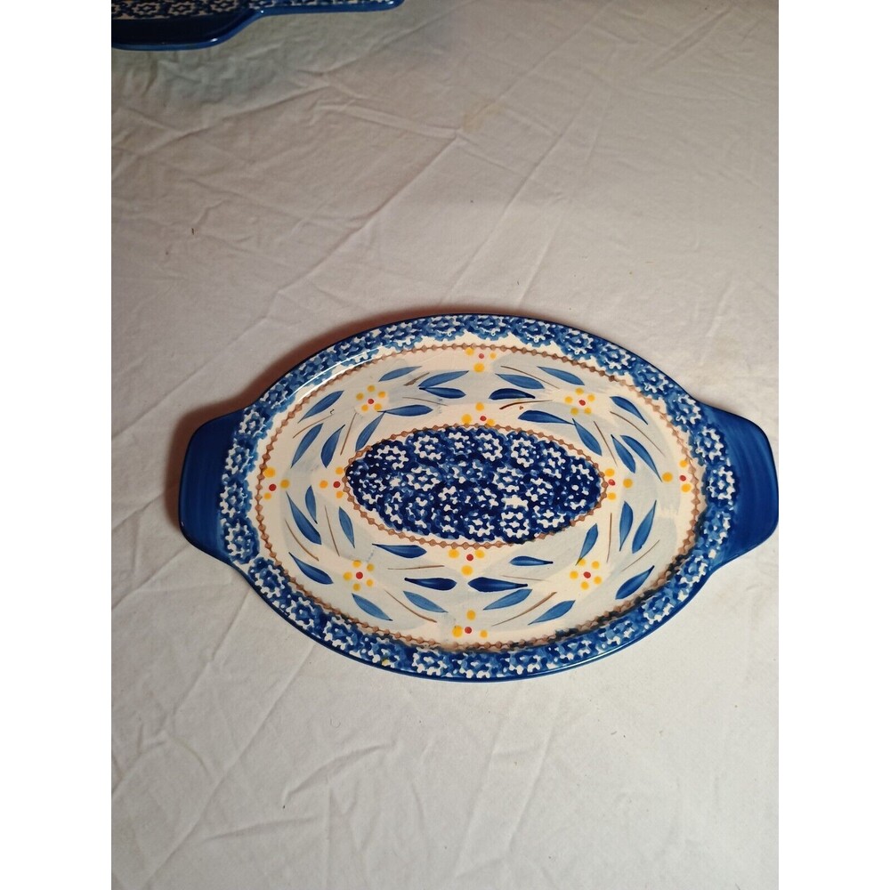 Temptations By Tara Blue Old World 10" Oval Serving Tray Lid Under plate Crazing